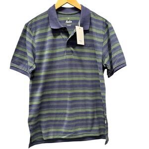 Katin Polo Shirt Mens Small Navy Blue Green Striped Ian Top Cotton NEW